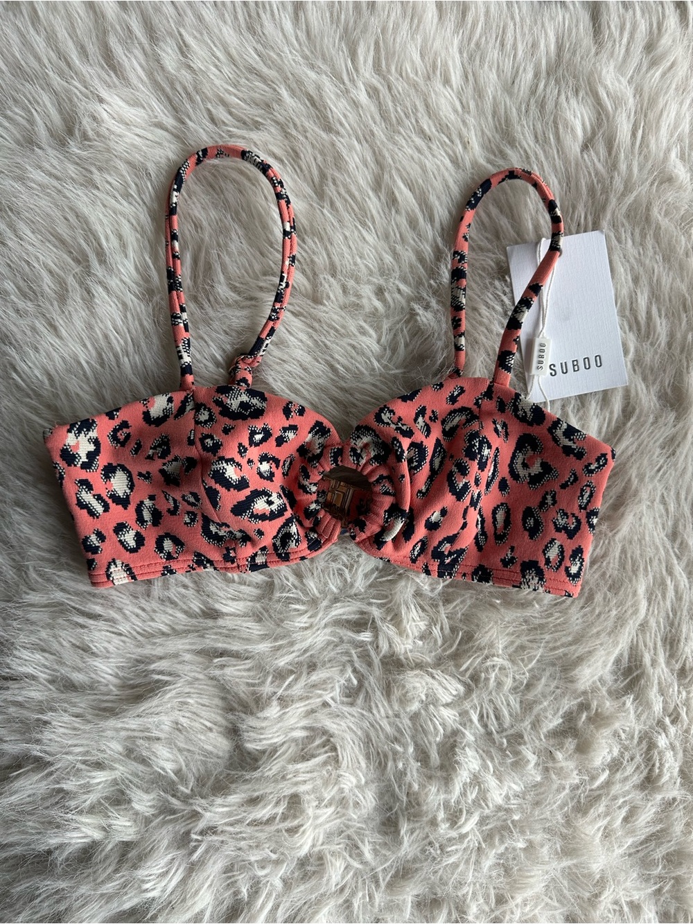 Suboo (Revolve) Cora ring front bralette bikini top coral animal print XX-Small